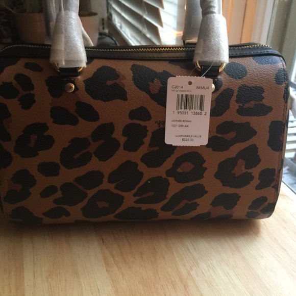 *SOLD* NWT Coach Leopard Print Rowan Satchel - Picture 6 of 11